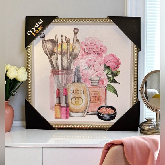 Gucci Beauty Collection Art with Pink and Gold Accents 12X12 - Picture 1 of 1